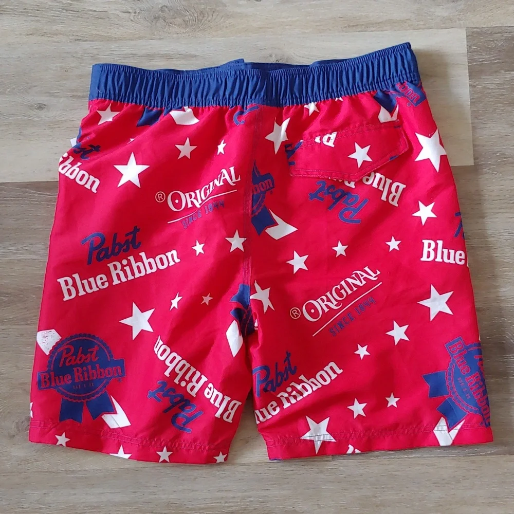 NWT Pabst Blue Ribbon Graphic Men's Board Shorts Red Size S